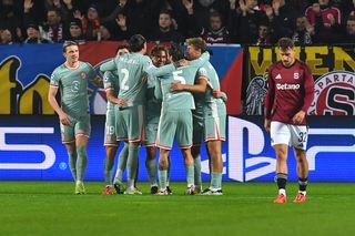 Atletico Madrid players celebrate a goal against Sparta Prague in the Champions League in November 2024.