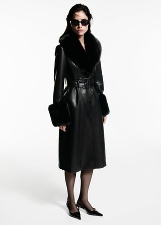 Leather-Effect Coat With Fur-Effect Trim - Women | Mango United Kingdom