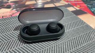 Sony WF-C500 wireless earbuds in their charging case