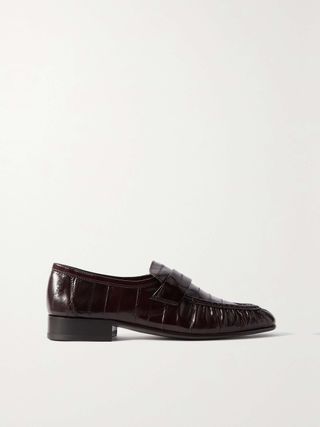 Paneled Glossed-Leather Loafers