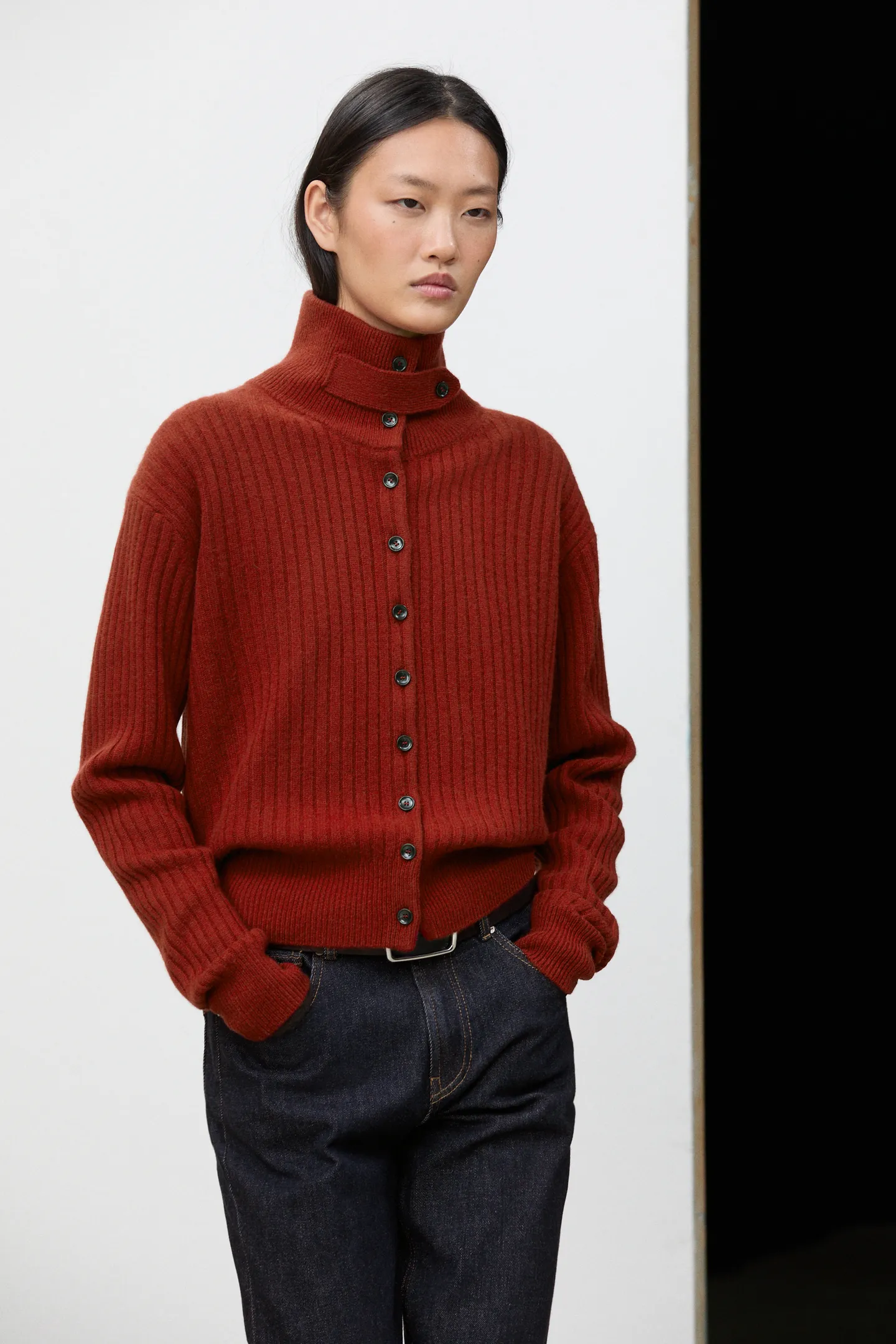 Massimo Dutti red ribbed cardigan