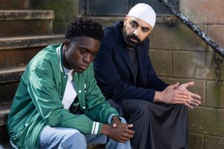 Imam Zain tries to offer DeMarcus some words of comfort and support in Hollyoaks.