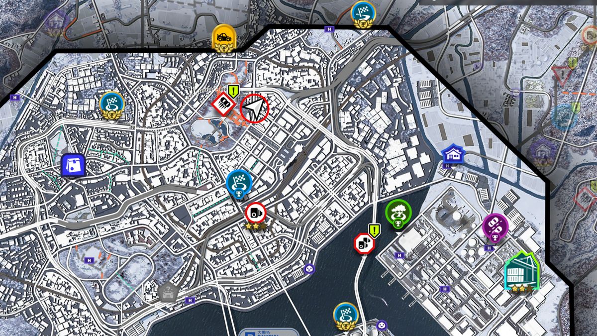 Forza Horizon 6 vending machines: A map of Tokyo City with a red circle showing a good location to find vending machines.
