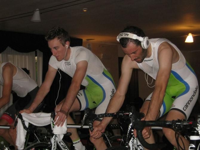 The music was pumping but Basso prefered his own tunes