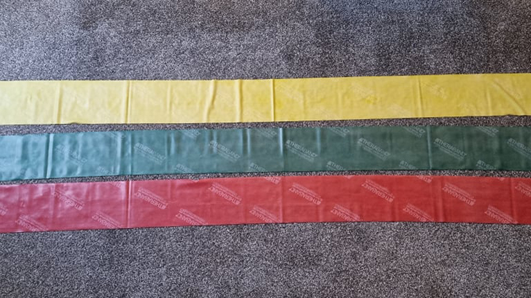 Theraband resistance bands on carpet