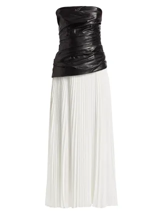 Simkhai, Arie Faux Leather 
Satin Strapless Bustier Dress