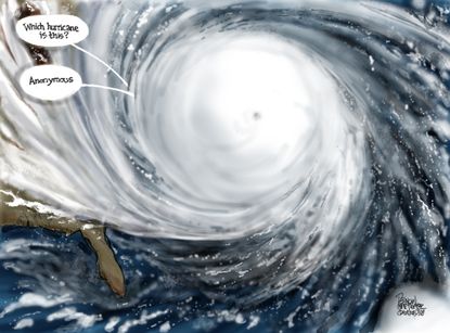 Editorial cartoon U.S. hurricanes anonymous NYT op-ed