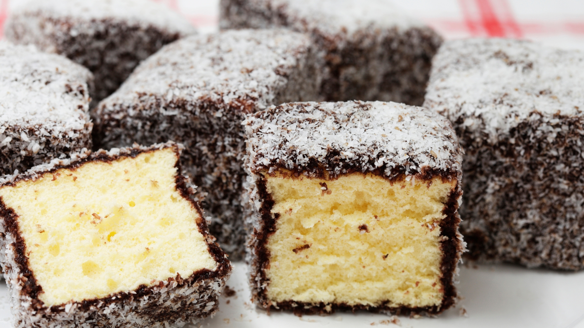 A close up of Lamington cubes