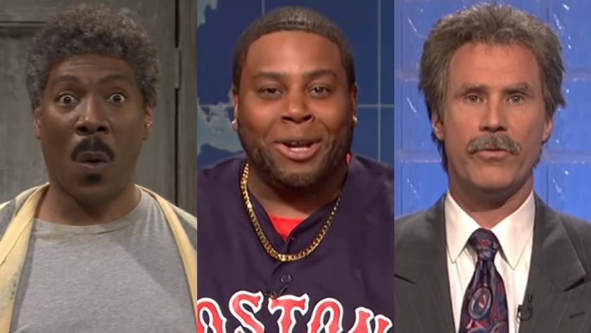 From L to R: Eddie Murphy as Mr. Robinson for the Mr. Robinson's Neighborhood sketch, Kenan Thompson as Michael Che's neighbor Willie on Weekend Update, Will Ferrell as Alex Trebek for the Celebrity Jeopardy! sketch on Saturday Night Live.