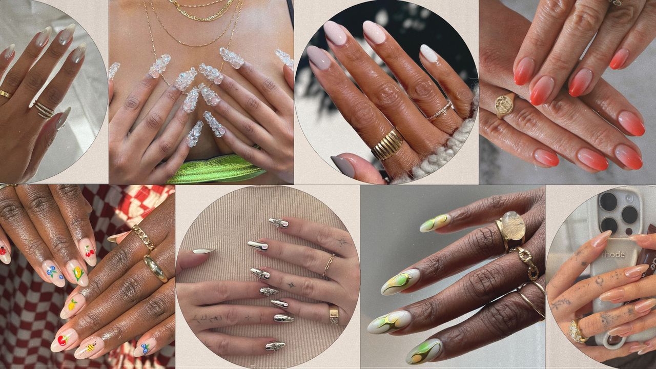 Collage of cute nail designs.