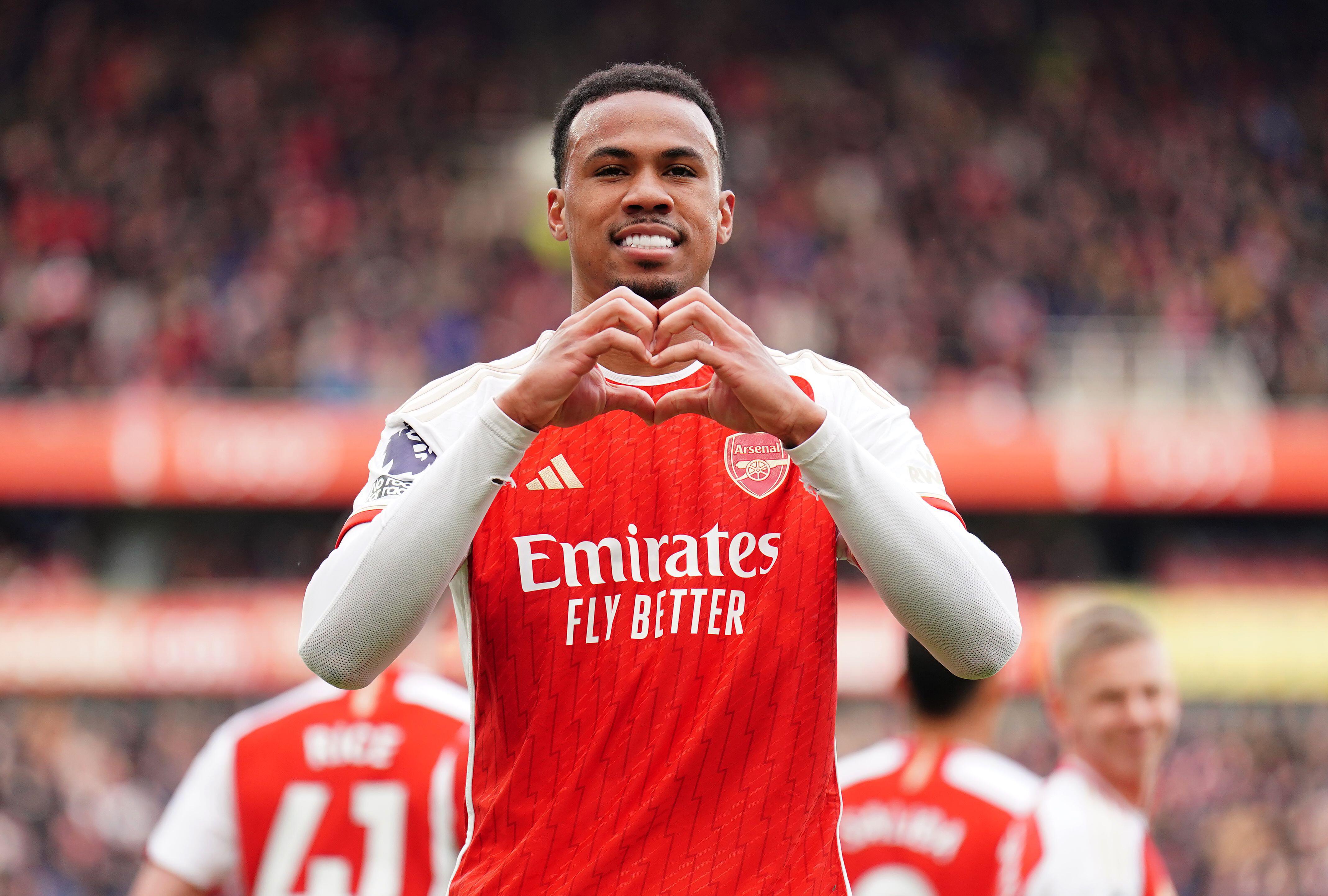 Gabriel celebrates after scoring for Arsenal against Crystal Palace, 2024