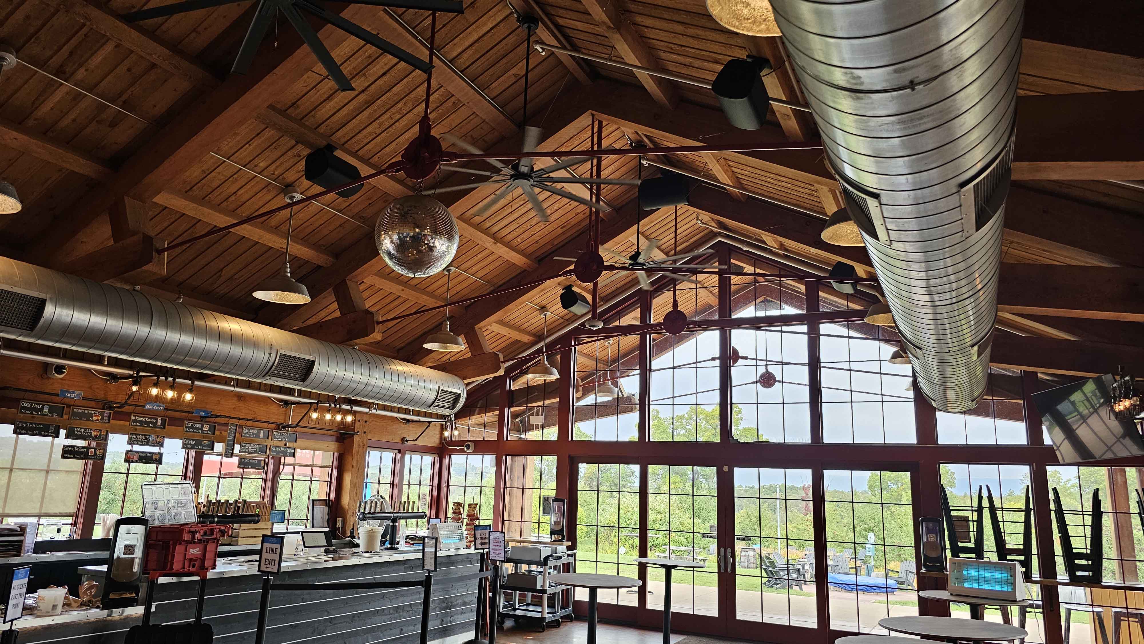 The interior and exterior of the Angry Orchard venue.