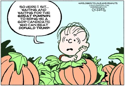 Political cartoon U.S. Peanuts Halloween Donald Trump 2016