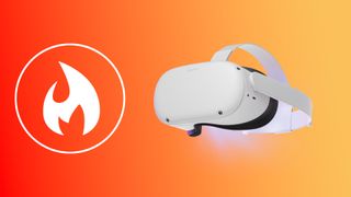 Oculus Quest 2 on orange background with fire symbol