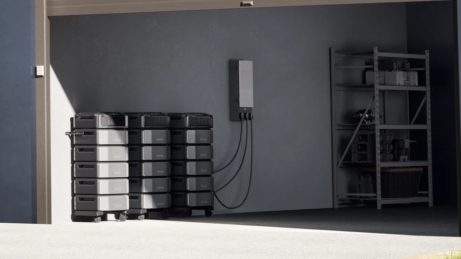 The Ecoflow Delta Pro Ultra battery in a garage