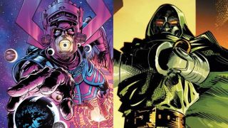 Side by side images of Galactus and Doctor Doom from the comics