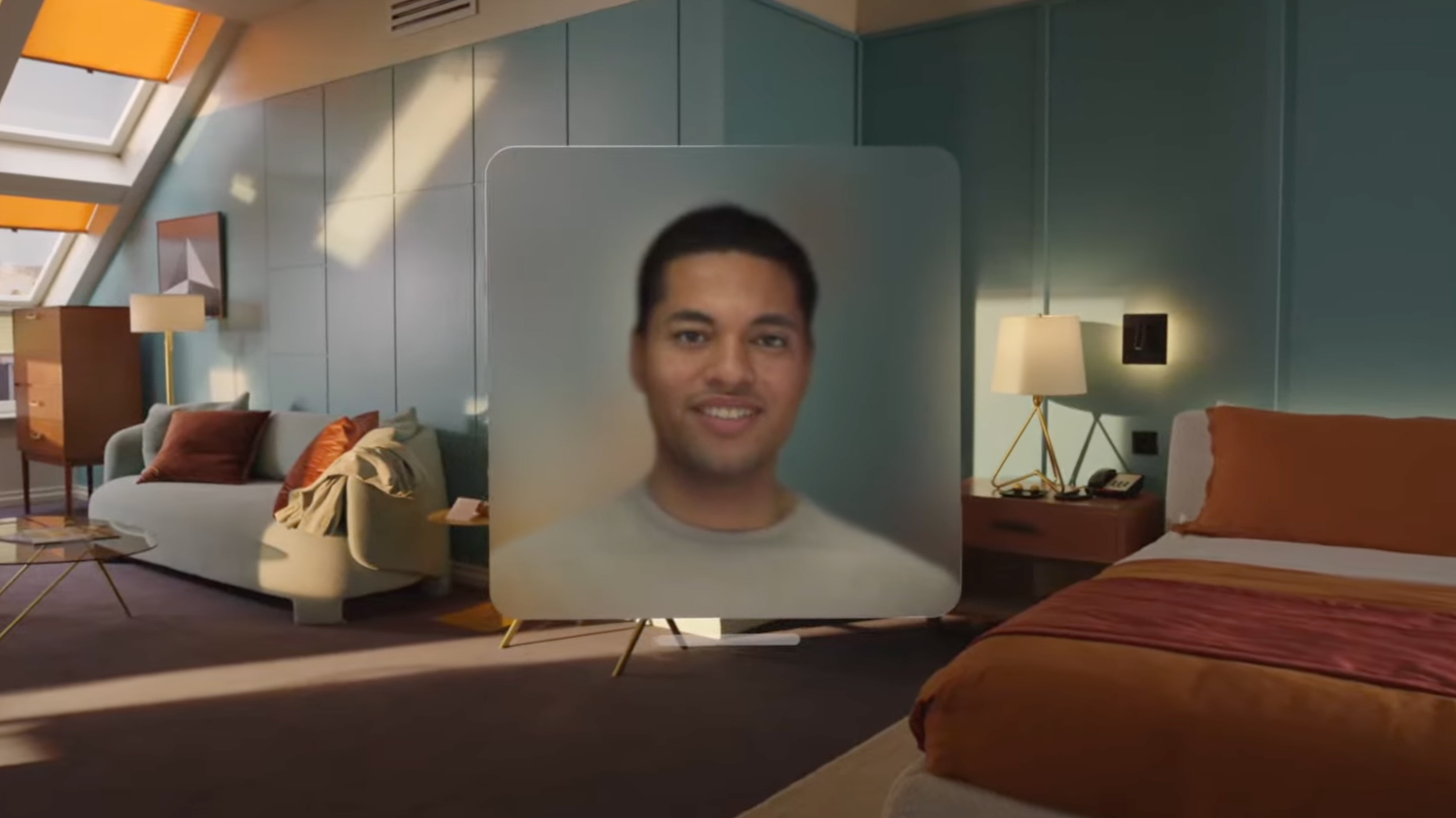 A man's avatar on a FaceTime call on the Apple Vision Pro headset