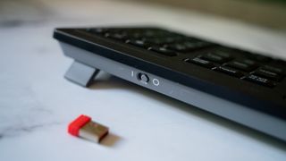 best wireless keyboard Cherry Stream Desktop on a marble table