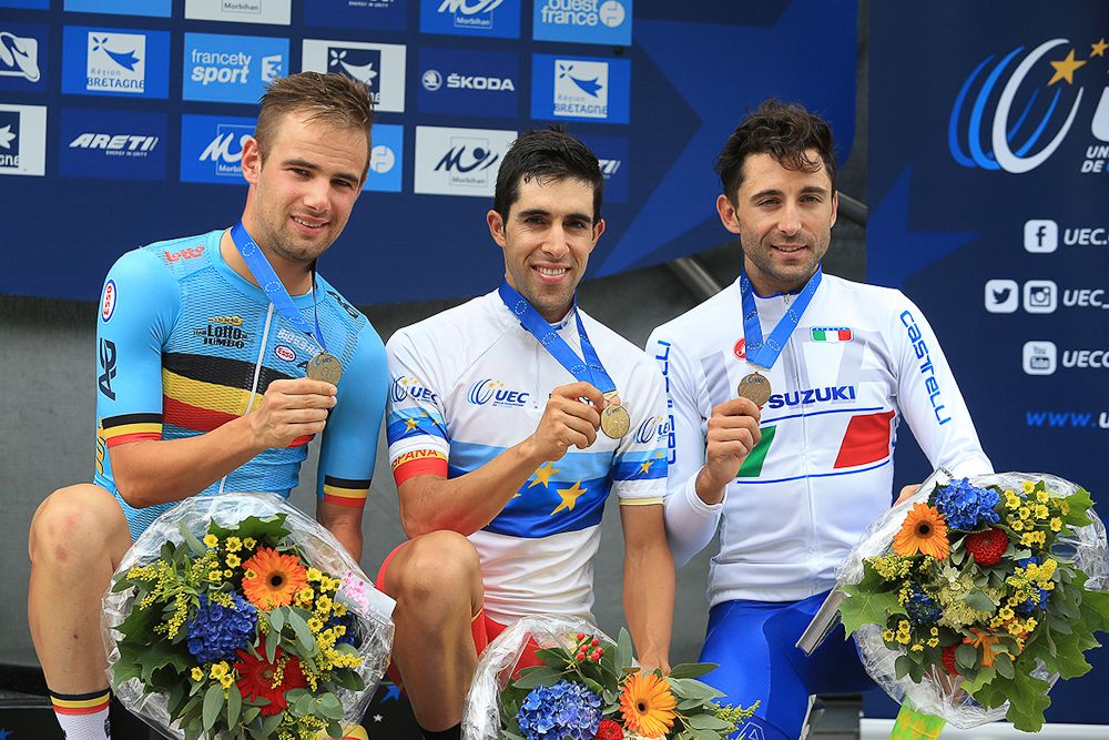 EUC time trial podium: Campenaerts, Castroviejo and Moser