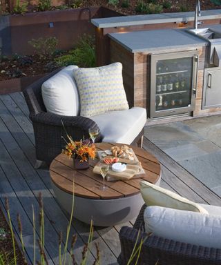 solus decor fire pit as table on deck