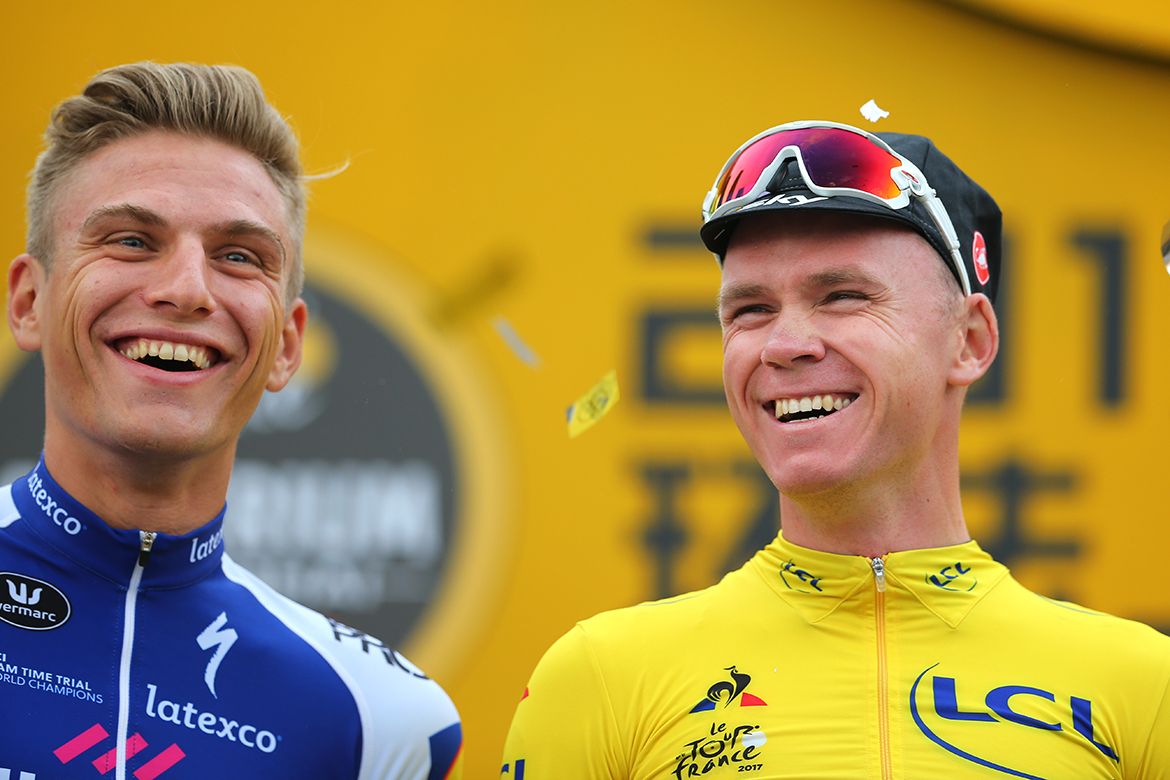 Something has tickled Marcel Kittel and Chris Froome