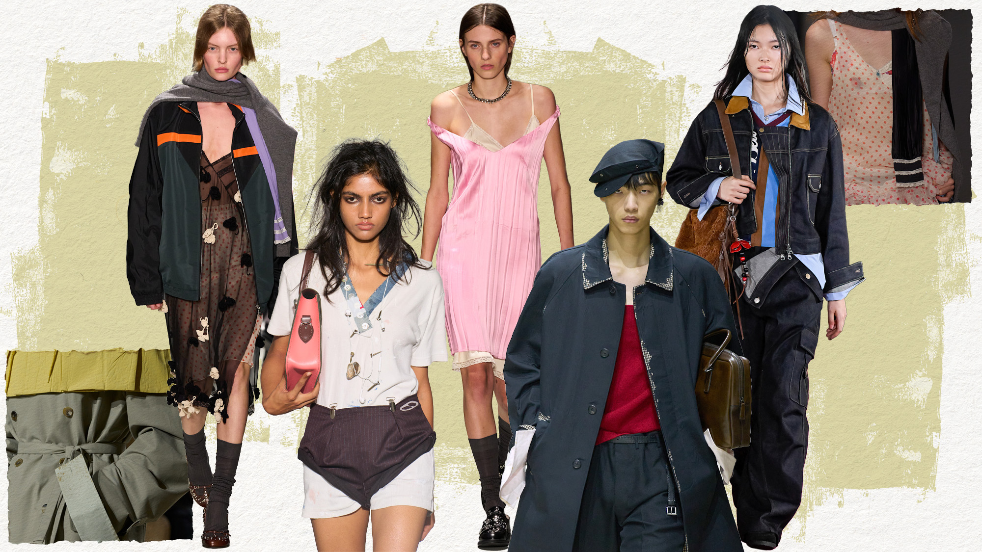 Examples of "Messy Girl" fashion on the Spring Summer 2026 runways from No.21, Andersson Bell, Prada and Fashion East 