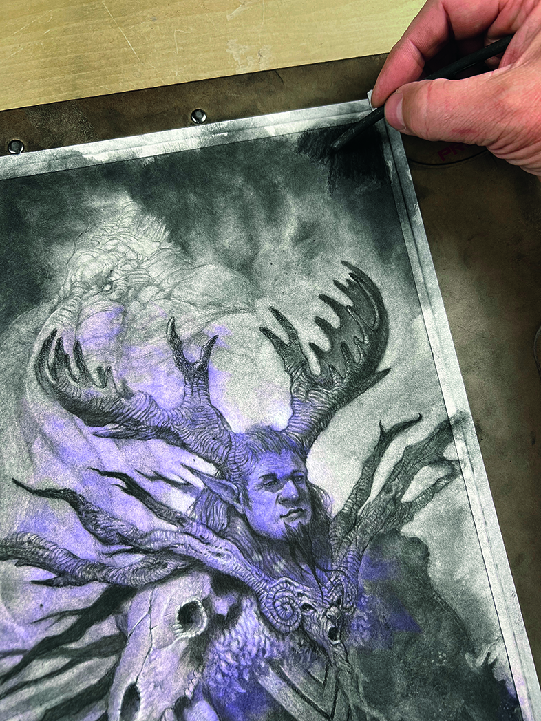 Image of a charcoal abstract character art in progress