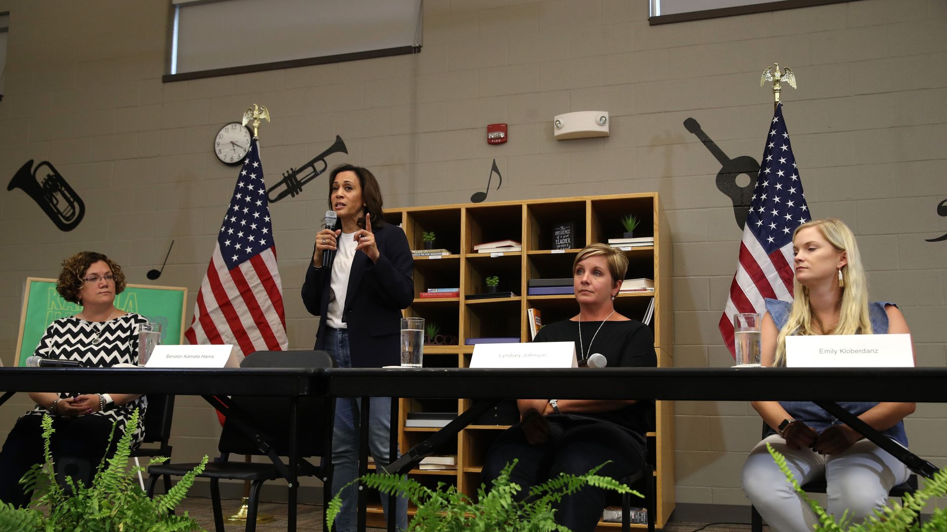 presidential candidate kamala harris takes campaign bus trip across iowa