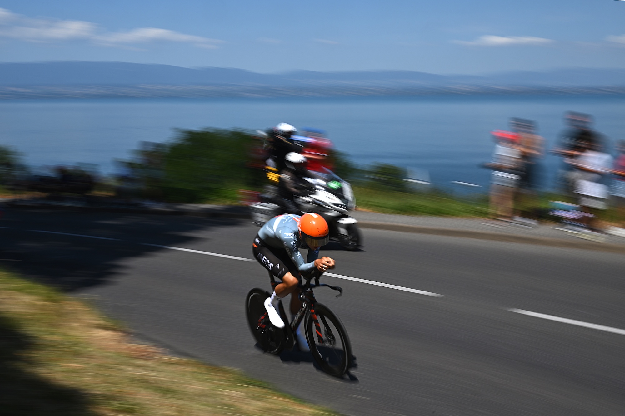 Joshua Tarling of Netcompany INEOS Cycling Team competes on the 26.1km individual time trial stage 16