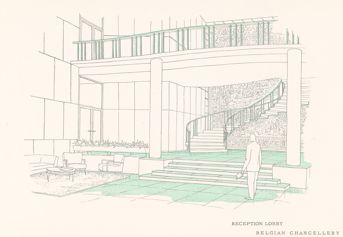 The Chancery Lobby 1954 - &amp;copy; Hugo Van Kuyck (FelixArchief, Architect Hugo Van Kuyck, 28#9562, Presentation booklet Belgian Chancellery)