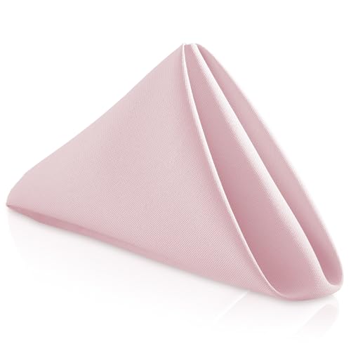 Lann's Linens Set of 12 Cloth Dinner Napkins, 20-Inch Polyester Napkins, Washable and Reusable Fabric for Weddings, Hotels, Restaurants - Pink