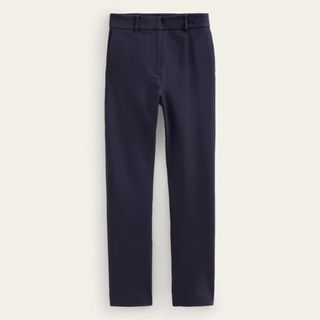 A cutout of navy Boden Highgate trousers