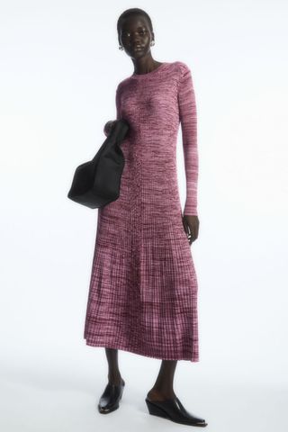 COS Melange Ribbed Midi Dress in Pink