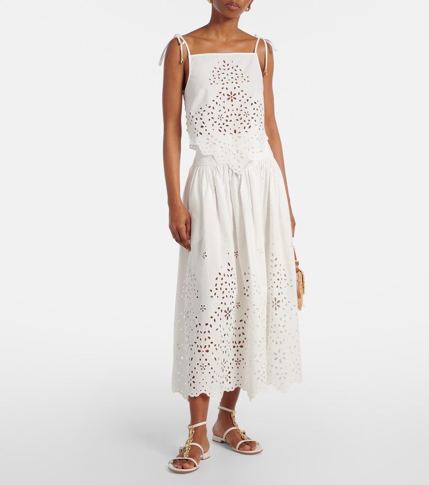 Broderie Anglaise Cotton Midi Skirt