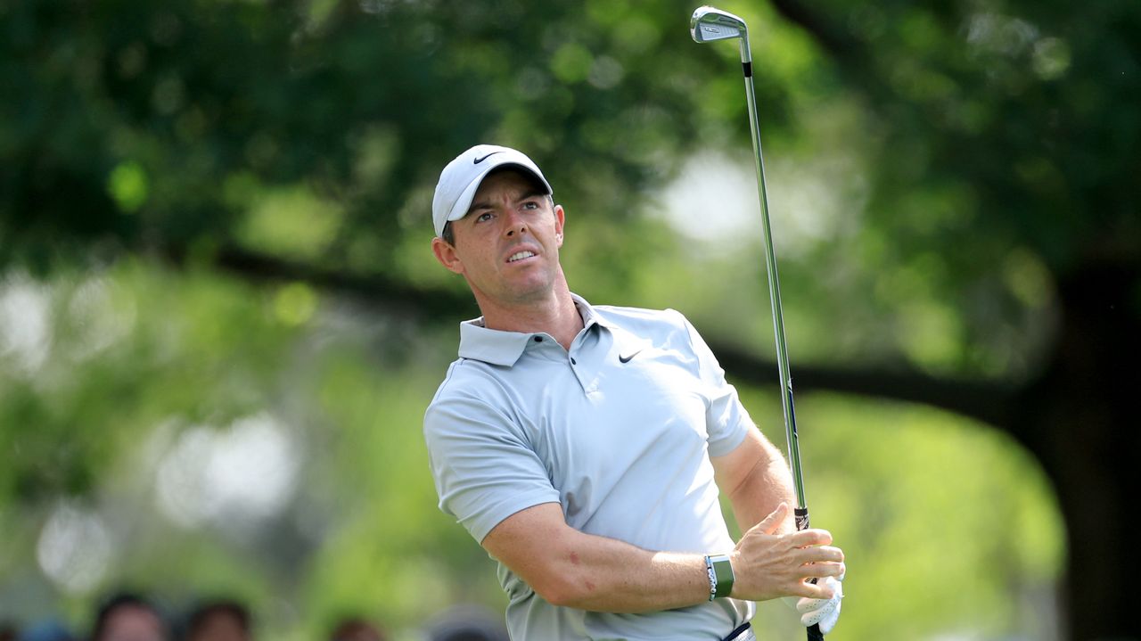 Rory McIlroy plays his tee shot on the fourth hole during the Masters.