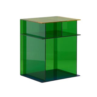 An emerald green acrylic storage unit with 3 compartments