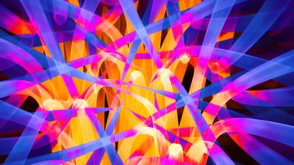 An abstract image showing overlapping bue, purple, red, orange, and yellow fibres representing polymorphic malware.