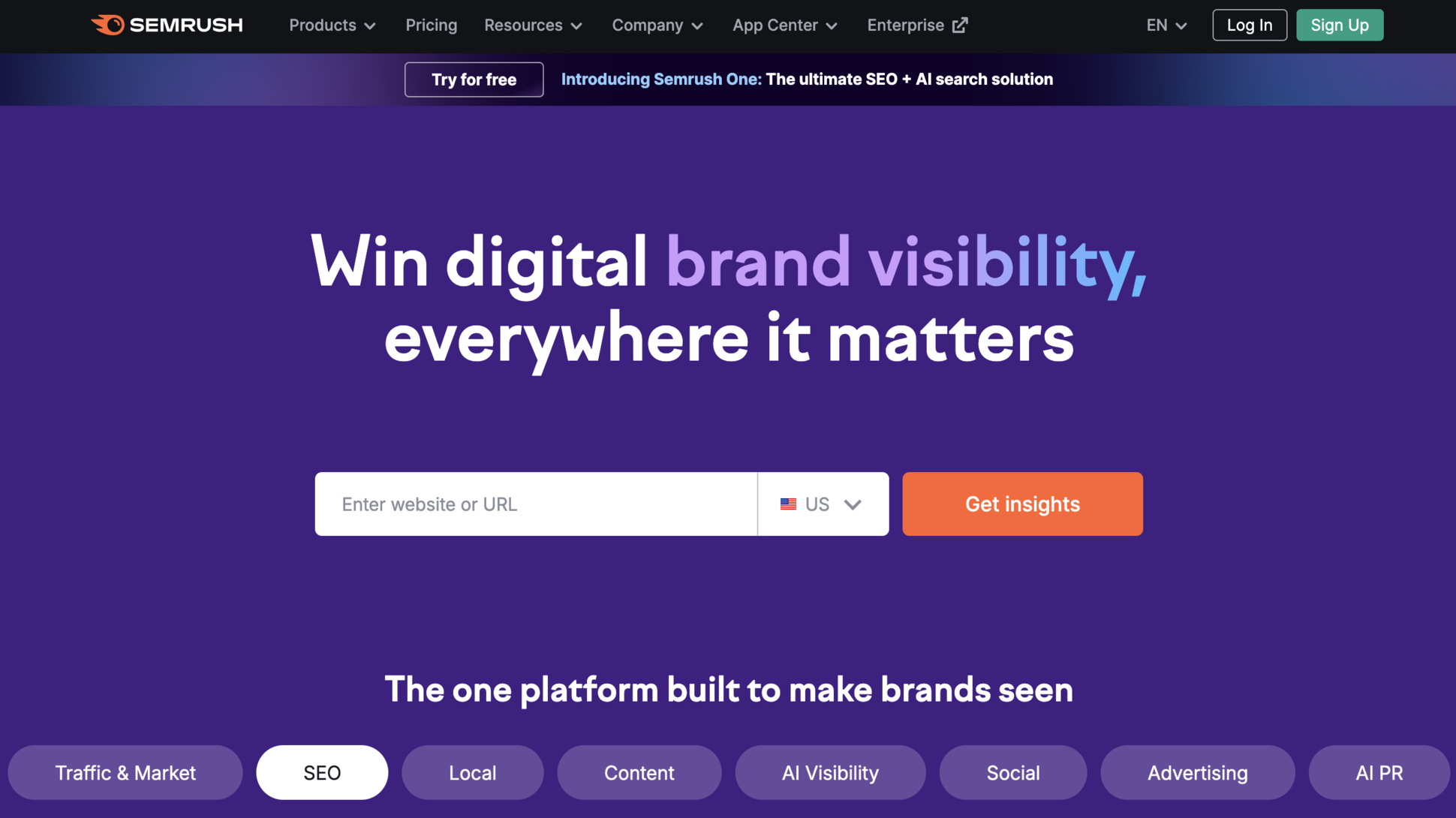 Website screenshot of SEMrush (November, 2025)