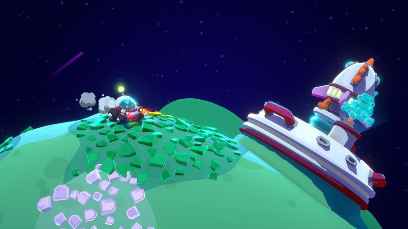 A space rover driving across a planet in Star Birds.