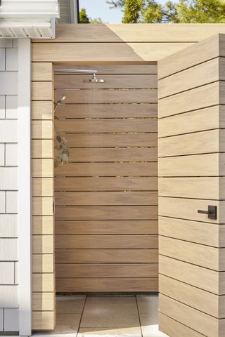 The shower and sauna of a backyard in Ontario