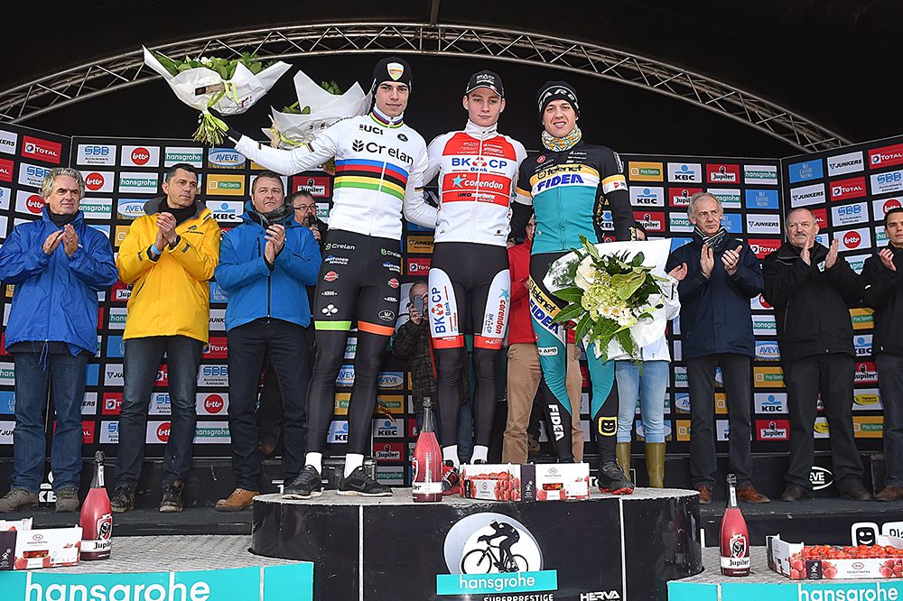 Van der Poel, Van Aert, and Meeusen on the podium
