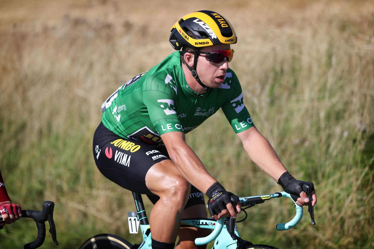 Dylan Groenewegen (Jumbo-Visma) in the green leader's jersey at Tour of Britain