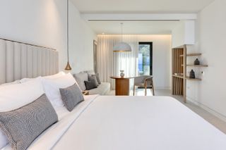 Grand Opal Suite bedroom at Domes Miramare Corfu hotel