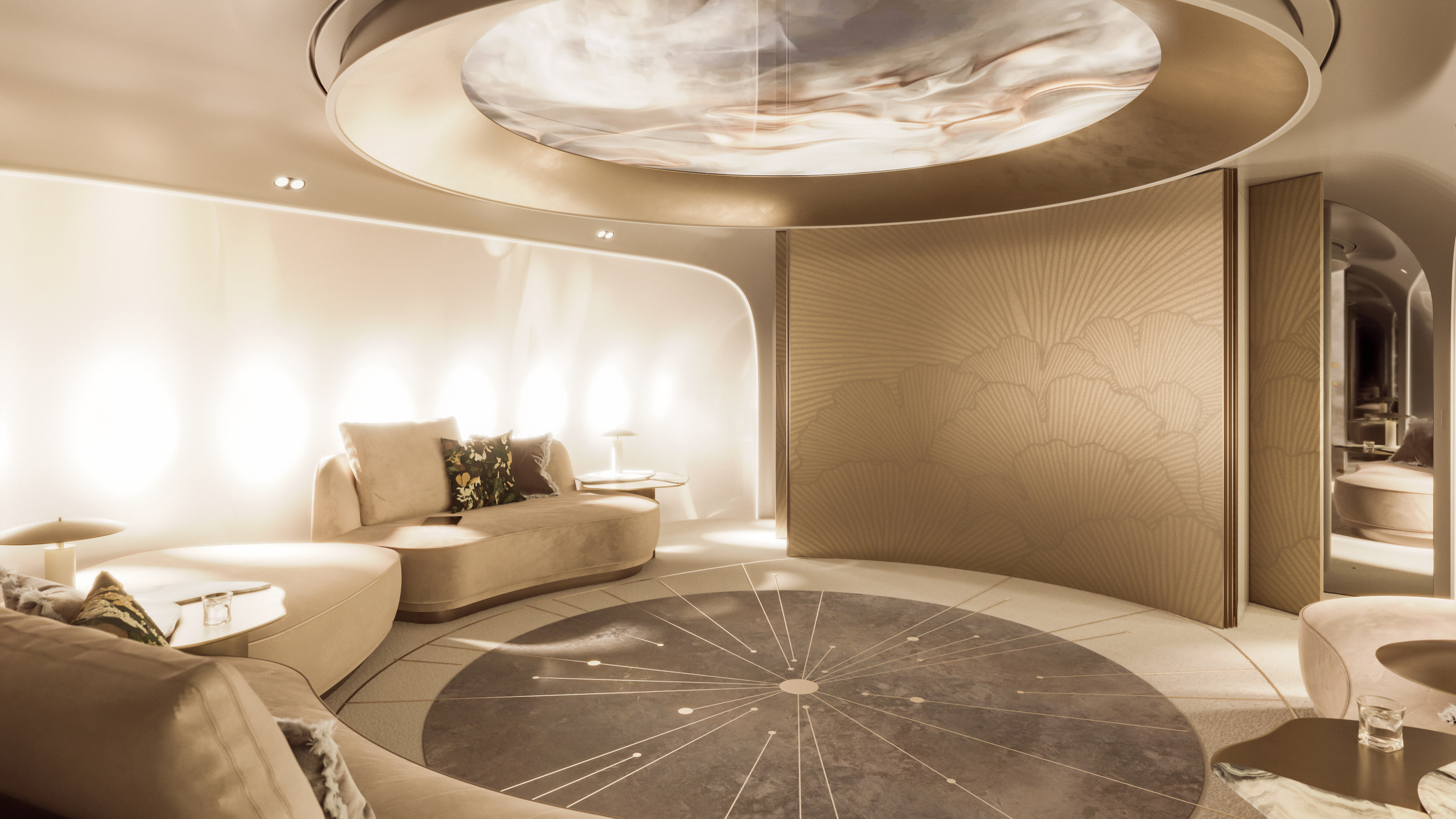 The lounge space aboard Private Sanctuary