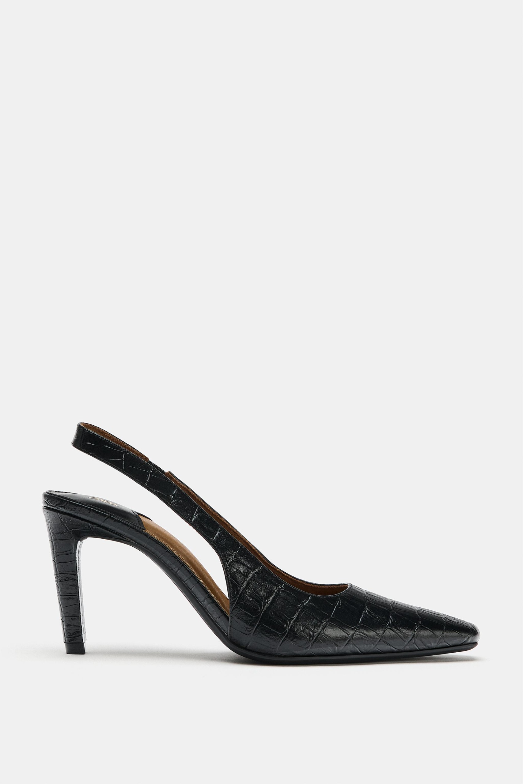 Textured Slingback Heels - Black - 5