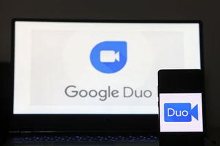 The Google Duo app on a computer and smartphone