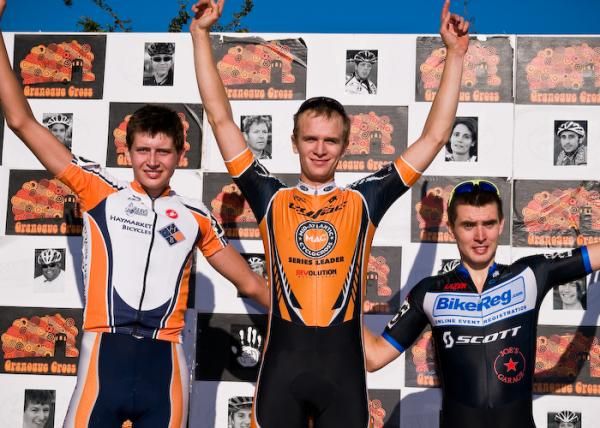 The U23 podium: Joseph Dombrowski (Haymarket), Valentin Scherz (Cyfac) and Jerome Townsend (BikeReg).