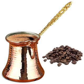 Copper Cezve with coffee beans