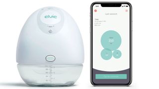 Elvie breast pump beside a smartphone