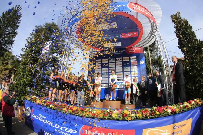 The Trofeo Alfredo Binda podium for the 2014 edition